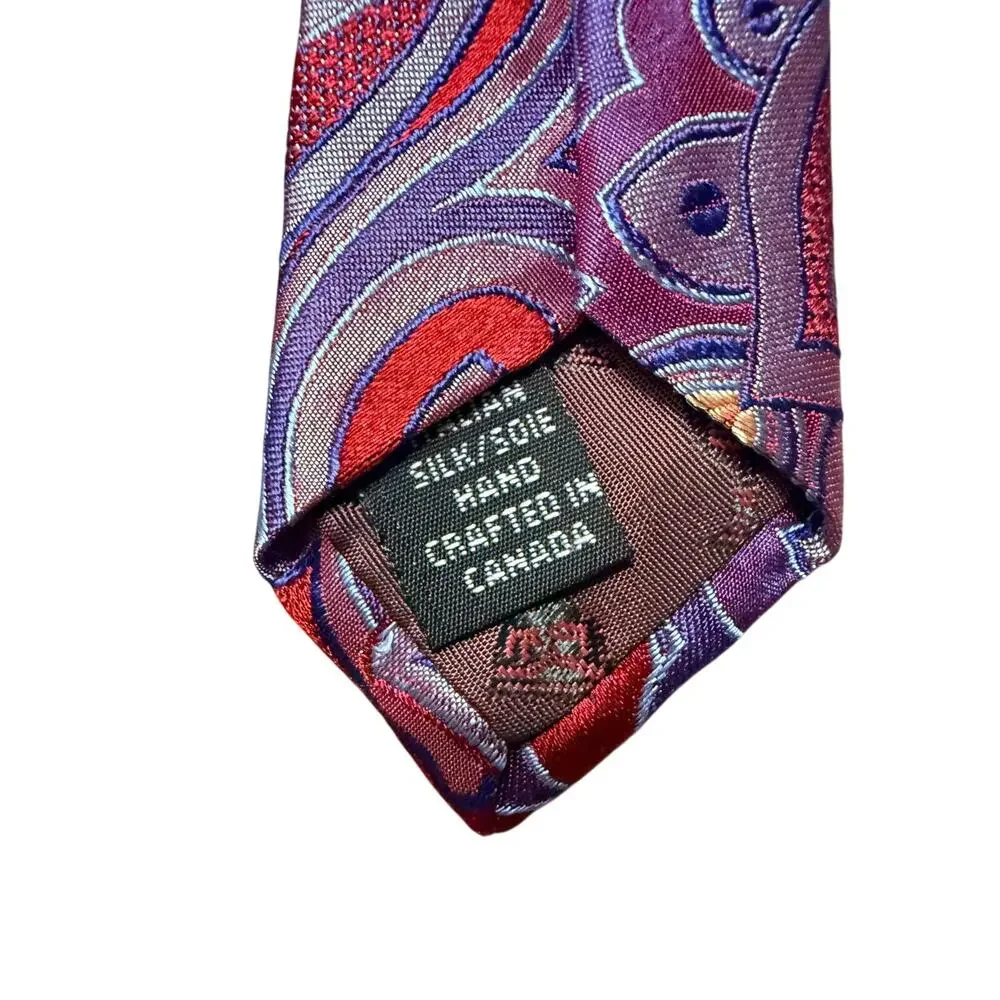 Dion Signature Red & Purple Paisley 100% Silk Necktie